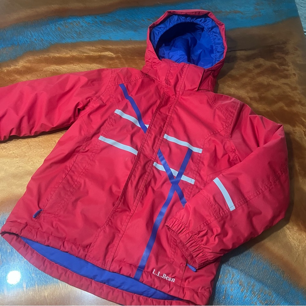 L.L. Bean Insulated Hooded Winter Jacket Reflective Blue red size mediumZ